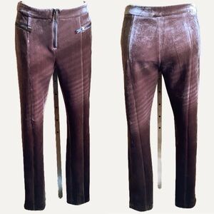 ESLEY Brown Thick Stretch Velour Trousers Zipper Detail Size M